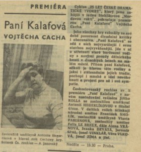 Paní Kalafová Vojtěcha Cacha. In Rozhlas 9-1970 (16. 2. 1970), s. 15 (článek)