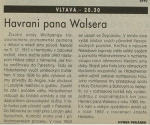Pekárek, Hynek - Havrani pana Walsera. In Týdeník Rozhlas 23-1995 (29. 5. 1995), s. 8 (článek)