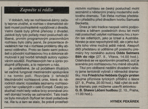 Pekárek Hynek - Zapněte si rádio! In Týdeník Květy 39-1992 (24. 9. 1992), s. 38 (anotace)