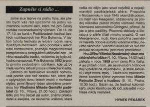 Pekárek Hynek - Zapněte si rádio! In Týdeník Květy 40-1992 (1. 10. 1992), s. 38 (recenze)