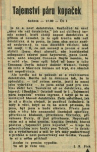 Pick, Jiří R. - Tajemství páru kopaček. In Čs. rozhlas 11-1967 (28. 2. 1967), s. 8 (článek)