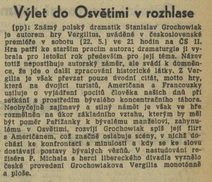 Poppová, Věra) - Výlet do Osvětimi v rozhlase. In Lidová demokracie, 22. 5. 1965, s. 5 (recenze).