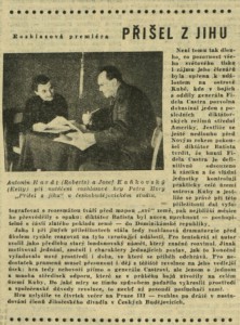 Přišel z Jihu. In Čs. rozhlas a televize 16-1959 (7. 4. 1959), s. 9 (článek).