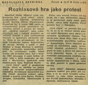 Rozhlasová hra jako protest. In Čs. rozhlas a televize 24-1963 (4. 6. 1963), s. 2 (článek)