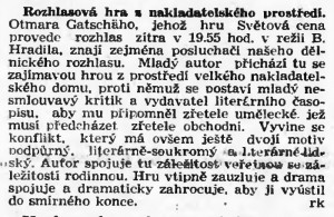 Rozhlasová hra z nakladatelského prostředí. In Lidové noviny, 7. 3. 1940 (120)