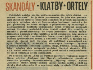 Skandály - klatby - ortely. In Čs. rozhlas 9-1966 (15. 2. 1966), s. 16 (článek)