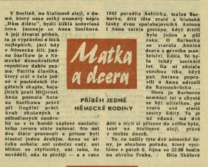 Skálová, Dita - Matka a dcera. In Čs. rozhlas a televize 40-1961 (26. 9. 1961), s. 3 (článek).