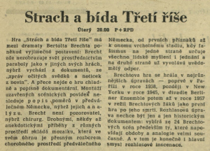 Strach a bída Třetí říše. In Čs. rozhlas a televize 44-1962 (23. 10. 1962), s. 2 (článek).