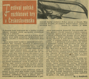 Strejčková, Jaroslava - Festival polské rozhlasové hry v Československu. In Čs. rozhlas a televize 12-1963 (12. 3. 1963), s. 1 (článek)