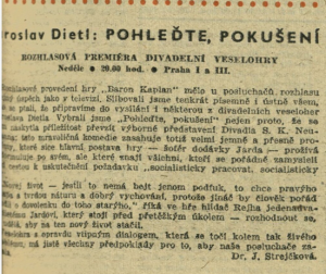 Strejčková, Jaroslava - Pohleďte, pokušení. In Čs. rozhlas 20-1960 (3. 5. 1960), s. 3 (článek)