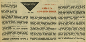 Strejčková, Jaroslava - Případ Oppenheimer. In Čs. rozhlas a televize 16-1962 (10. 4. 1962), s. 1 (článek)