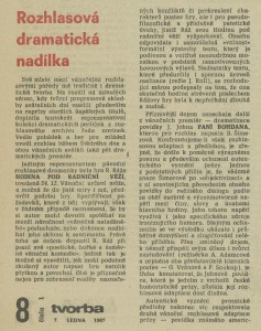 Svačina, Jan - Rozhlasová dramatická nadílka. In Tvorba 1-1987 (7. 1. 1987), s. 8 (článek) 01