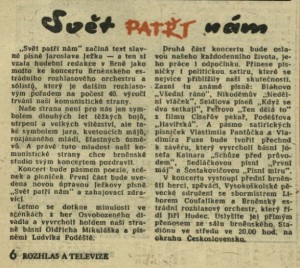 Svět patří nám. In Čs. rozhlas a televize 17-1961 (18. 4. 1961), s. 6