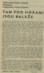 TOM - Tam pod horami jsou Balaže. In Rozhlas 35-1975 (18. 8. 1975), s. 4 (článek)