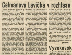 Tomáš, Jiří - Gelmanova Lavička v rozhlase. In Rudé právo, 1. 12. 1987, s. 5 (recenze).