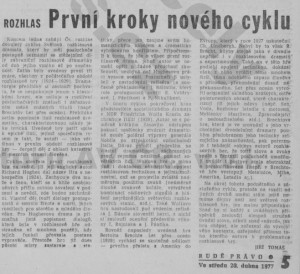 Tomáš, Jiří - Rozhlas. První kroky nového cyklu. In Rudé právo, 20. 4. 1977, s. 5 (recenze).