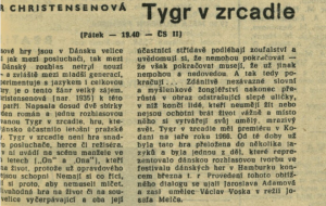 Tygr v zrcadle. In Čs. rozhlas a televize 20-1967 (2. 5. 1967), s. 9 (článek)