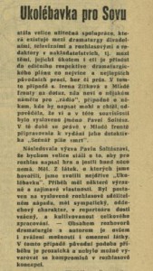 Ukolébavka pro Sovu. In Čs. rozhlas a televize 28-1963 (2. 7. 1963), s. 1 (článek) 01