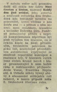V rozhlase. In Tvorba 38-1981 (23. 9. 1981), s. 23 (02)