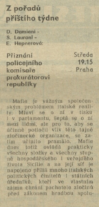 Z pořadů příštího týdne. Přiznání policejního komisaře prokurátorovi republiky. In Rozhlas 11-1973 (5. 3. 1973), s. 5 (článek) 01