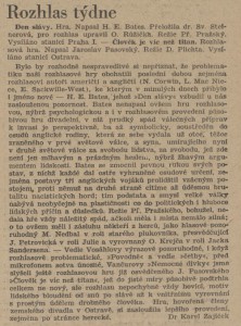 Zajíček, Karel - Rozhlas týdne. In Obzory 26-1947 (28. 6. 1947), s. 375 (recenze).