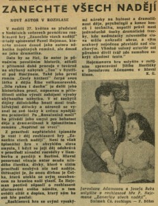 Zanechte všech nadějí. In Čs. rozhlas a televize 21-1962 (15. 5. 1962), s. 2 (článek).