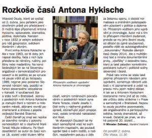 Zelinský, Miroslav - Rozkoše časů Antona Hykische. In Týdeník Rozhlas 2018 (článek).