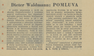 anonym - Dieter Waldman. Pomluva. In Československý rozhlas a televise 37-1964 (7. 9. 1964), s. 1 (článek)