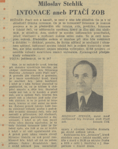 anonym - Intonace aneb Ptačí zob. In Československý rozhlas a televise 37-1964 (7. 9. 1964), s. 1 (článek).