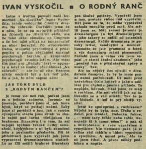 anonym - Ivan Vyskočil - O rodný ranč. In Čs. rozhlas a televize 2-1963 (30. 12. 1962), s. 2 (článek).