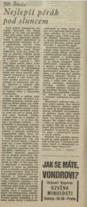anonym - Nejlepší pérák pod sluncem. In Rozhlas 18-1980 (21. 4. 1980),s. 4 (článek).