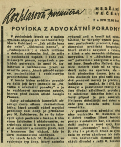 anonym - Povídka z advokátní poradny. In Čs. rozhlas a televize 5-1962 (23. 1. 1962), s. 2 (článek).