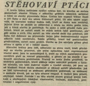 anonym - Stěhovaví ptáci. In Rozhlas 12-1985 (11. 3. 1985), s. 4 (článek).