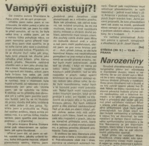 bz - Vampýři existují. In Týdeník Rozhlas 38-1992 (7. 9. 1992), s. 4 (článek).