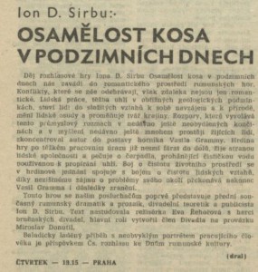 dral (= Vedral, Jan) - Osamělost kosa v podzimních dnech. In Rozhlas 43-1984 (8. 10. 1984), s. 4