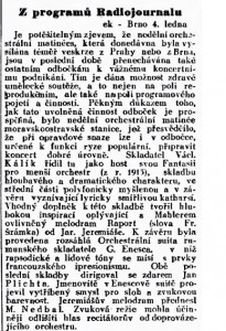 -ek- Z programů Radiojournalu. In Lidové noviny, 5. 1. 1935, s. 12 (recenze).