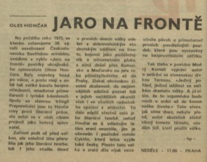 hp - Jaro na frontě. In Rozhlas 7-1975 (3. 2. 1975), s. 4 (článek)