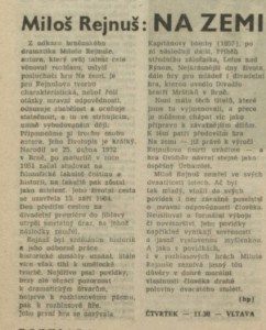 hp - Miloš Rejnuš - Na zemi. In Rozhlas 38-1984 (3. 9. 1984), s. 4 (článek).