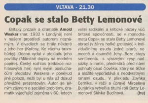 hu - Copak se stalo Betty Lemonové. In TR 4-1998 (12. 1. 1998), s. 8 (článek).