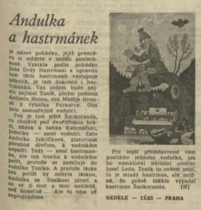 if - Andulka a hastrmánek. In Rozhlas 11-1985 (4. 3. 1985), s. 13 (článek)