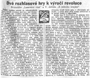 jfm - Dvě rozhlasové hry k výročí revoluce. In Svobodné slovo, 17. 5. 1950, 6(115), s. 3