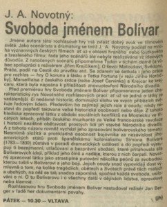 jh - Svoboda jménem Bolívar. In Rozhlas 22-1991 (27. 5. 1991), s. 4