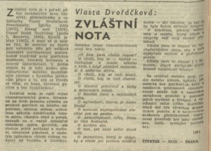 jh - Vlasta Dvořáčková - Zvláštní nota. In Rozhlas 41-1984 (24. 9. 1984), s. 4 (článek).