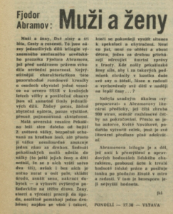 jkl - Fjodor Abramov - Muži a ženy. In Rozhlas 19-1978 (24. 4. 1978), s. 4 (článek).