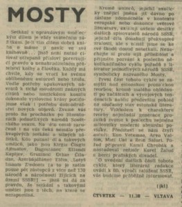 jkl - Mosty. In Rozhlas 31-1982 (19. 7. 1982), s. 4 (článek).