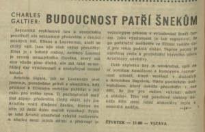 jv - Budoucnost patří šnekům. In Rozhlas 32-1975 (28. 7. 1975), s. 4 (článek)