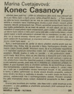 jš - Konec Casanovy. In Týdeník Rozhlas 38-1992 (7. 9. 1992), s. 4