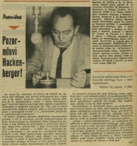 kg - Pozor, mluví Hackenberger! In Rozhlas 25-1965 (8. 6. 1965), s. 16 (článek).