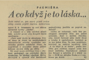 kj - A co když je to láska... In Československý rozhlas a televise 25-1964 (15. 6. 1964), s. 2 (anotace)