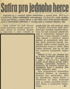 kn - Satira pro jednoho herce. In Večerní Praha, 14. 4. 1967.